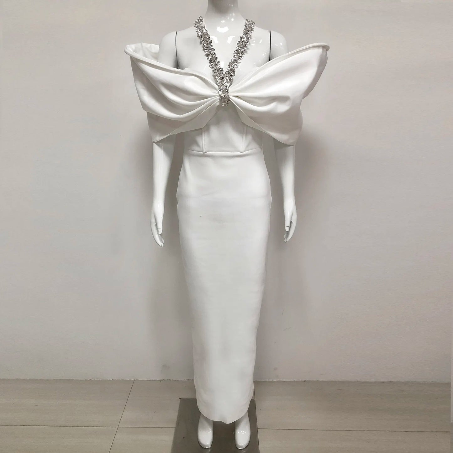Fully customized dress high-end luxury off-shoulder big bow mermaid evening dress elegant white long dress dinner