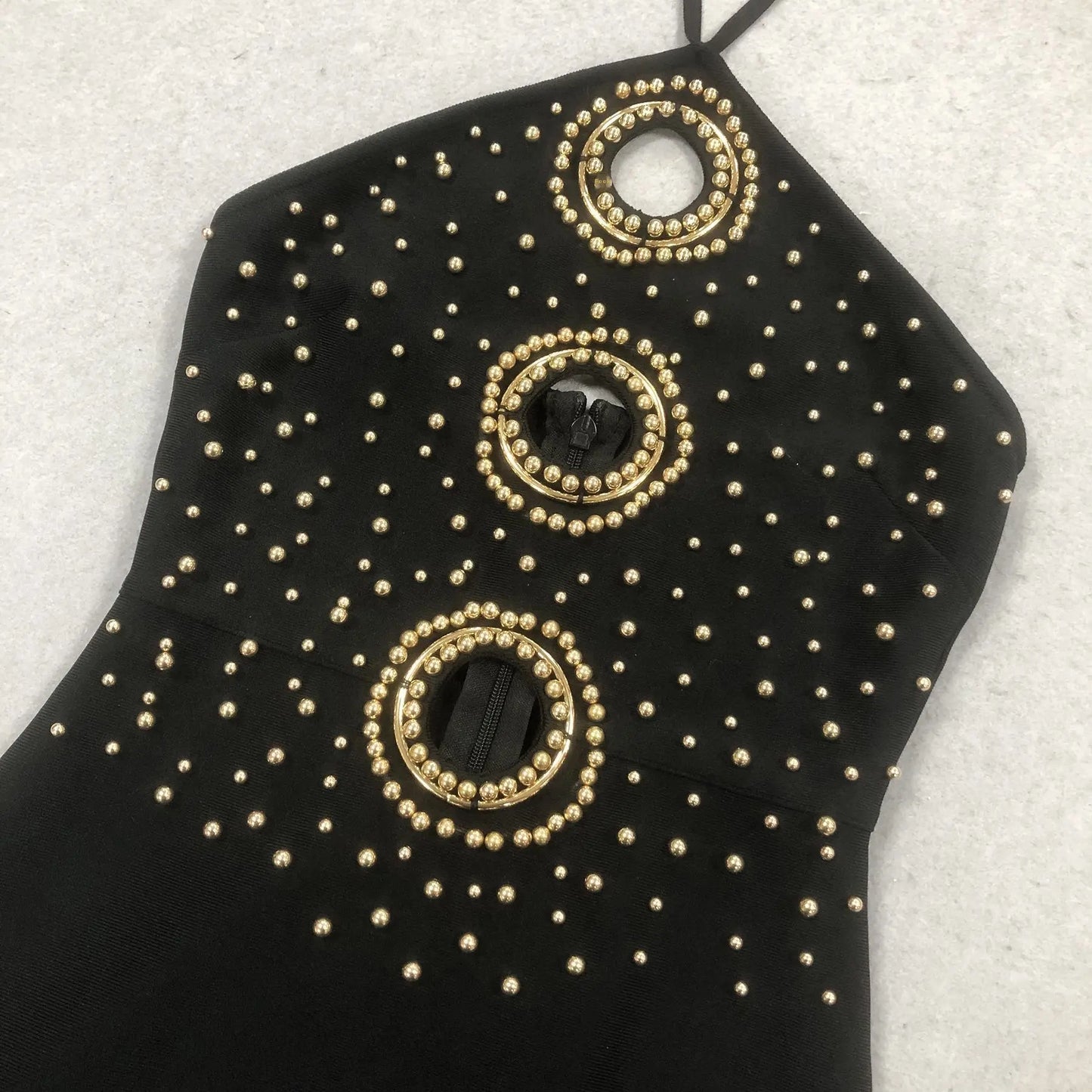 2025 Novelty Bandage Dress Women Black Long Bodycon Dress Elegant Backless Gold Beaded Party Evening Dress Women
