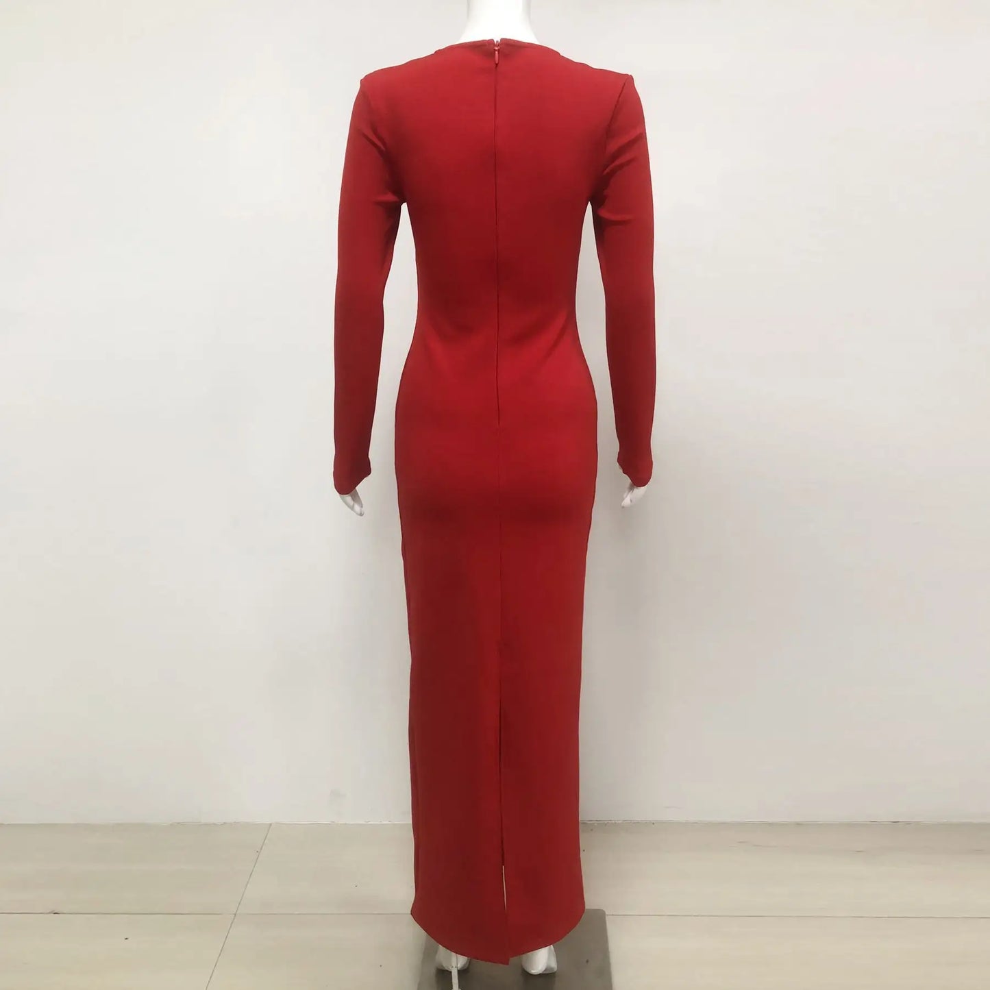 Custom made luxury women evening gown elegant long sleeve diamond beaded party bandage dress red evening gown dress