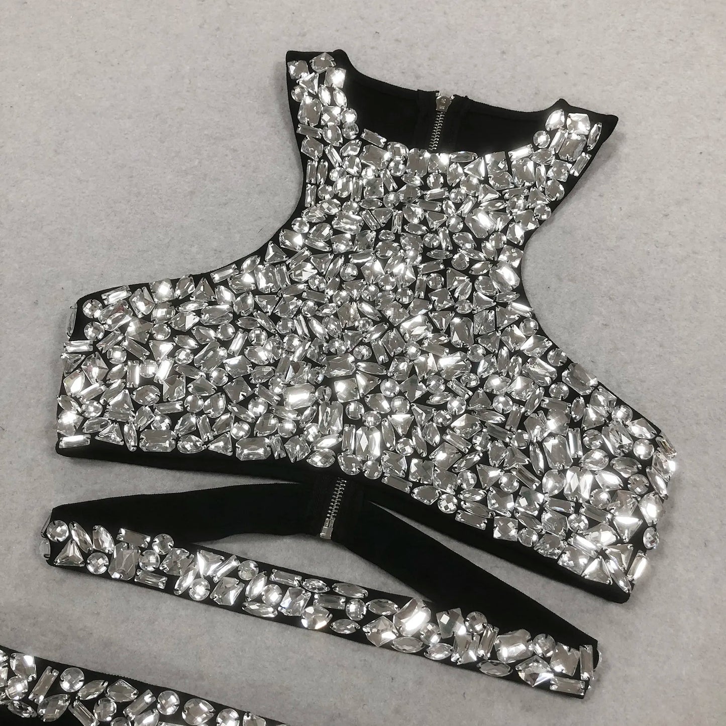 Popular products 2025 new arrival women's party wear rhinestone skirt suit short top long skirt 2 piece suit women's summer suit