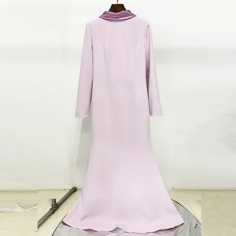 New Women's Autumn Bridesmaid Dresses Light Purple Long Party Dress Backless Diamond 3D Flowers Elegant Female Evening Dress