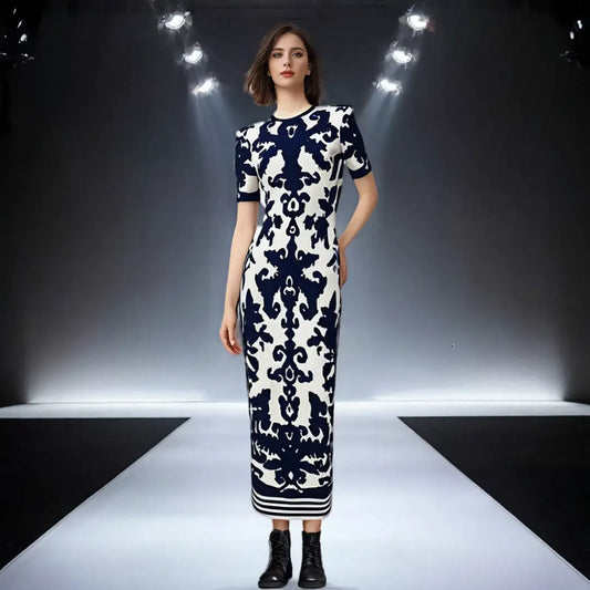 2025 Wholesale Elegant Women Summer Vintage Jacquard Bandage Maxi Dress Custom Women Casual Dress Manufacturer