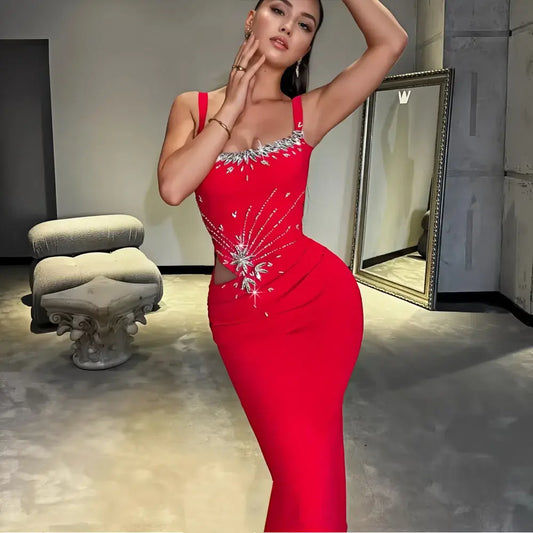 Wholesale Elegant Women Evening Gown Dresses Luxury Red Luxurious Beaded Mermaid Ball Gowns Women Dresses