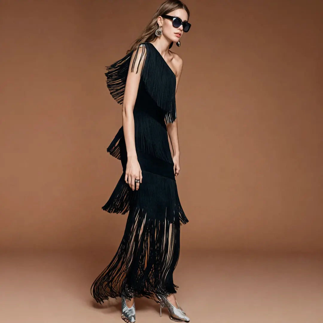 Wholesale Elegant Women Luxury High Fashion Tassel Dress Women Club Party Dress Chic Evening Dress with Tassel