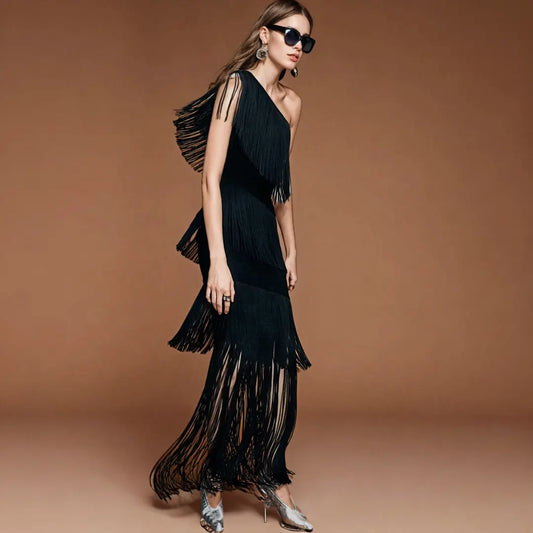 Wholesale Elegant Women Luxury High Fashion Tassel Dress Women Club Party Dress Chic Evening Dress with Tassel