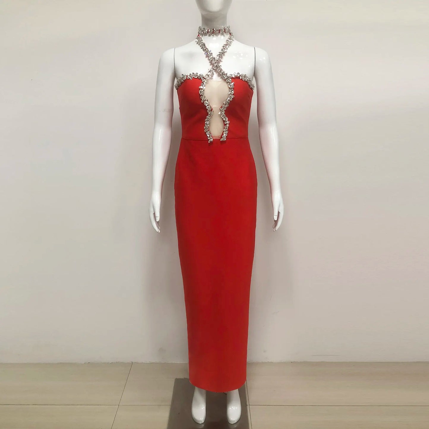 Wholesale elegant women dress 2025 luxury quality party evening dress novelty halter neck red bandage women dress