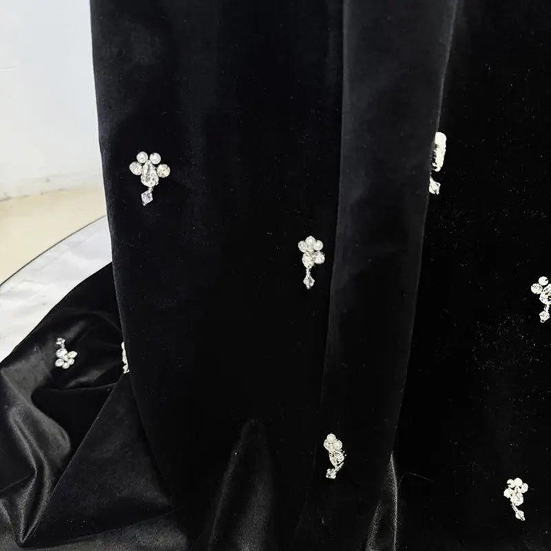 High quality women's elegant mermaid dress spaghetti strap beaded maxi dress women's velvet dress ladies evening dress