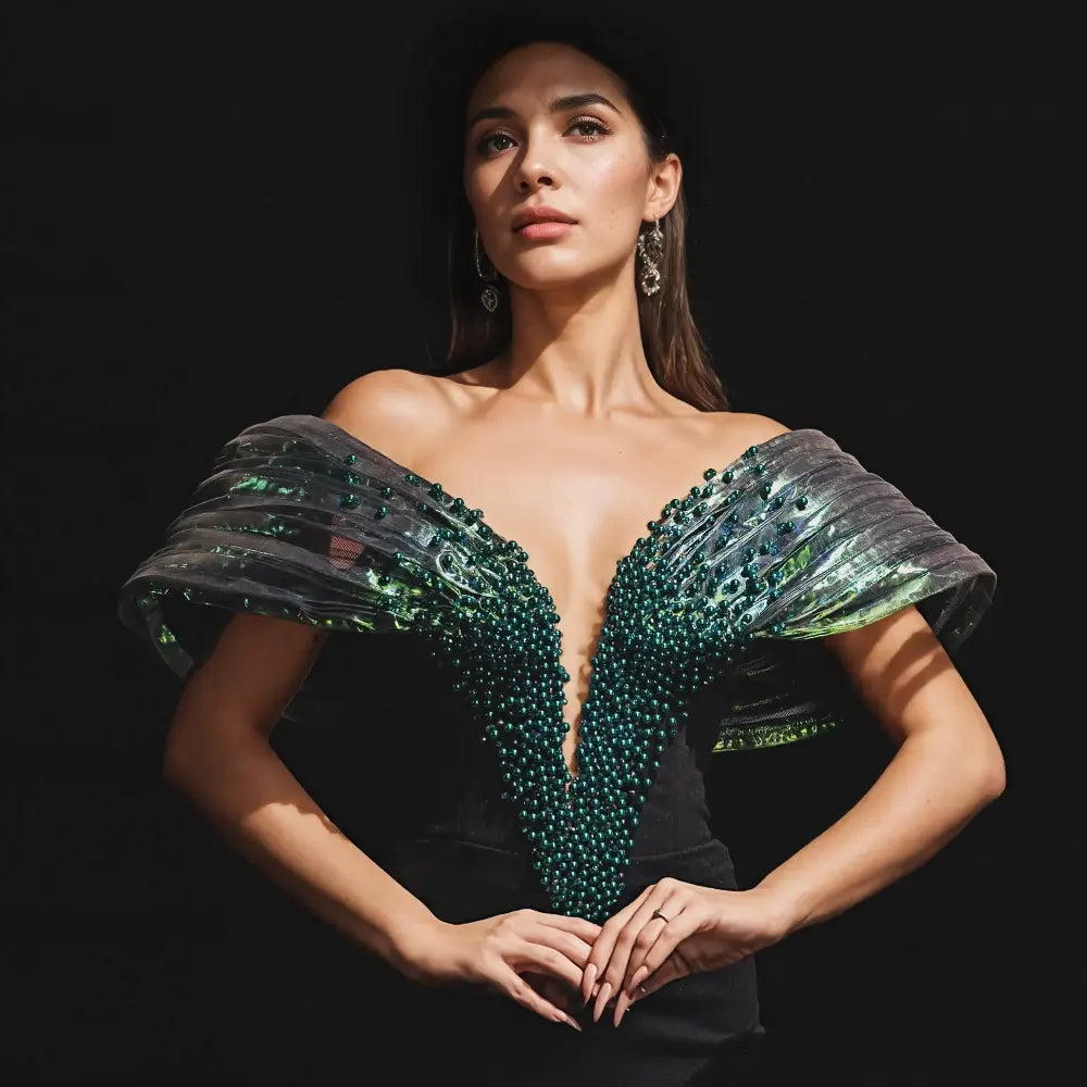 2025 Custom Luxury Beaded Evening Dress Gown Women Elegant Heavy Beaded Formal Long Women's Dress Deep V Mermaid Bandage Dress