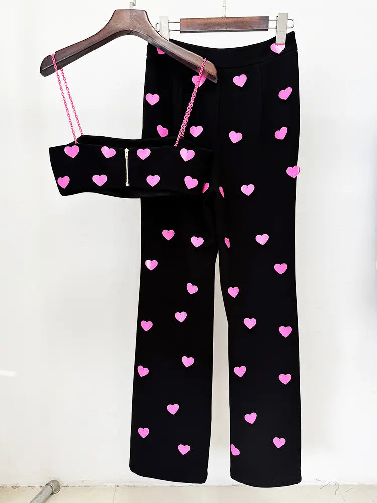 Spring 2025 new arrivals women's clothing Vetements women's fashion women's clothing heart-shaped sequined camisole trousers two-piece suit