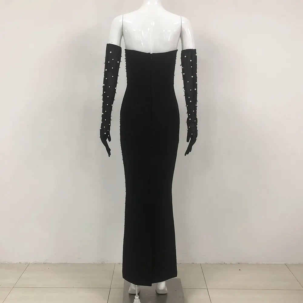 Custom made women dresses ladies elegant luxury black long formal party maxi dress diamond gown ladies evening dress