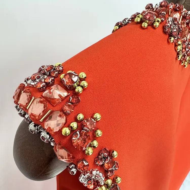 2025 Summer New Short Party Dress Fashion Beaded Rhinestone Red Front Women Elegant Formal Vest Mini Party Dress