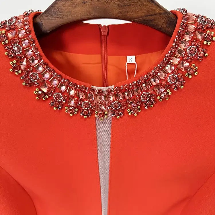 2025 Summer New Short Party Dress Fashion Beaded Rhinestone Red Front Women Elegant Formal Vest Mini Party Dress