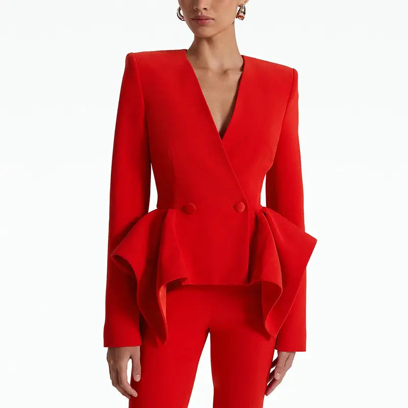 2025 designer inspiration clothing suits women trouser suits red ruffle jacket flared pants suits women suits
