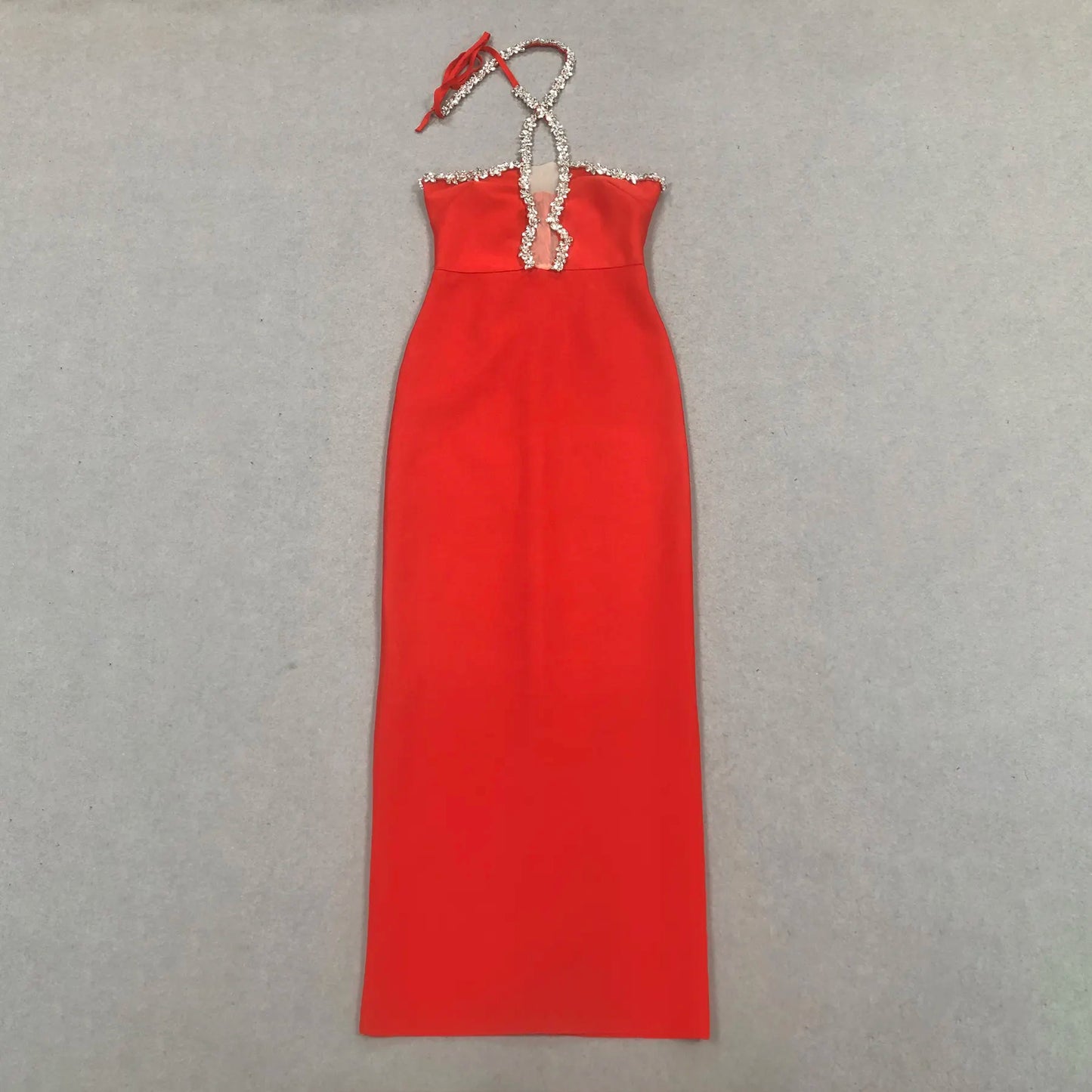 Wholesale elegant women dress 2025 luxury quality party evening dress novelty halter neck red bandage women dress