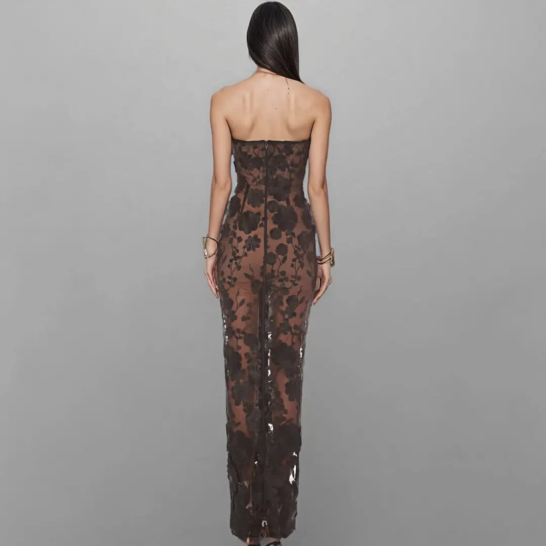 Custom Women's Dress Manufacturer Luxury 3D Flowers Embroidered Maxi Dress Party Dress Embroidered Evening Dress