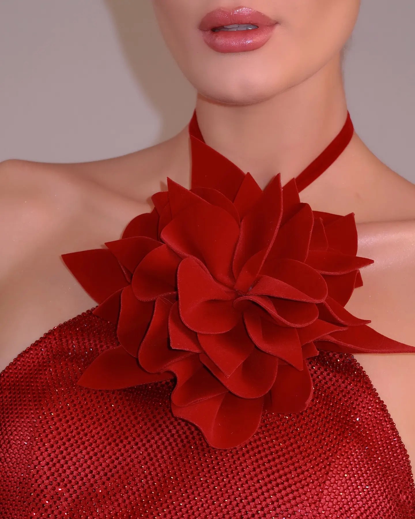 Luxury custom women's summer diamond glitter ball gown red flower women's party elegant diamond evening dress