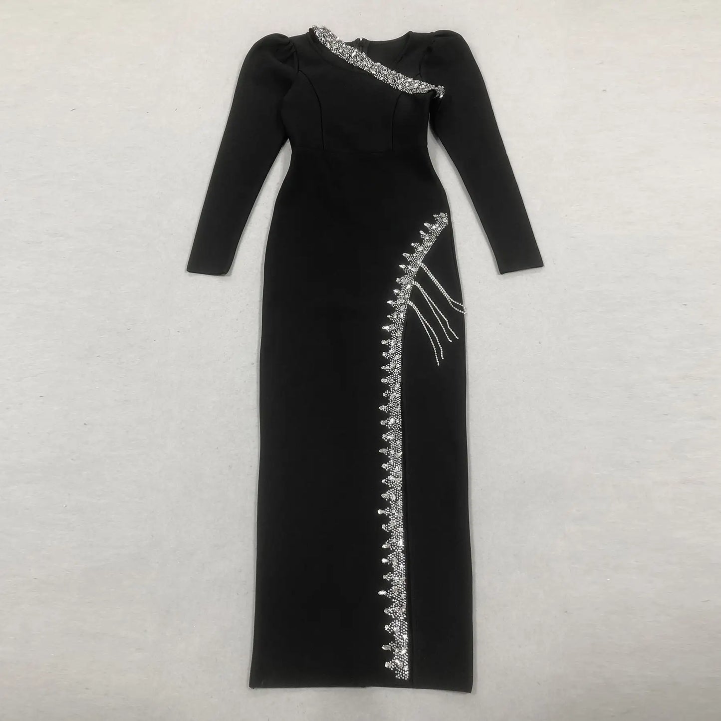 Luxury women's bodycon nightgown maxi formal bandage dress elegant long women's party evening gown dress with rhinestones and tassels
