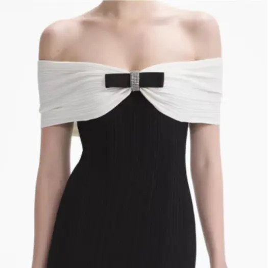 Wholesale Elegant Women Off Shoulder Black Evening Dress Female Mermaid White Bow Long Dress