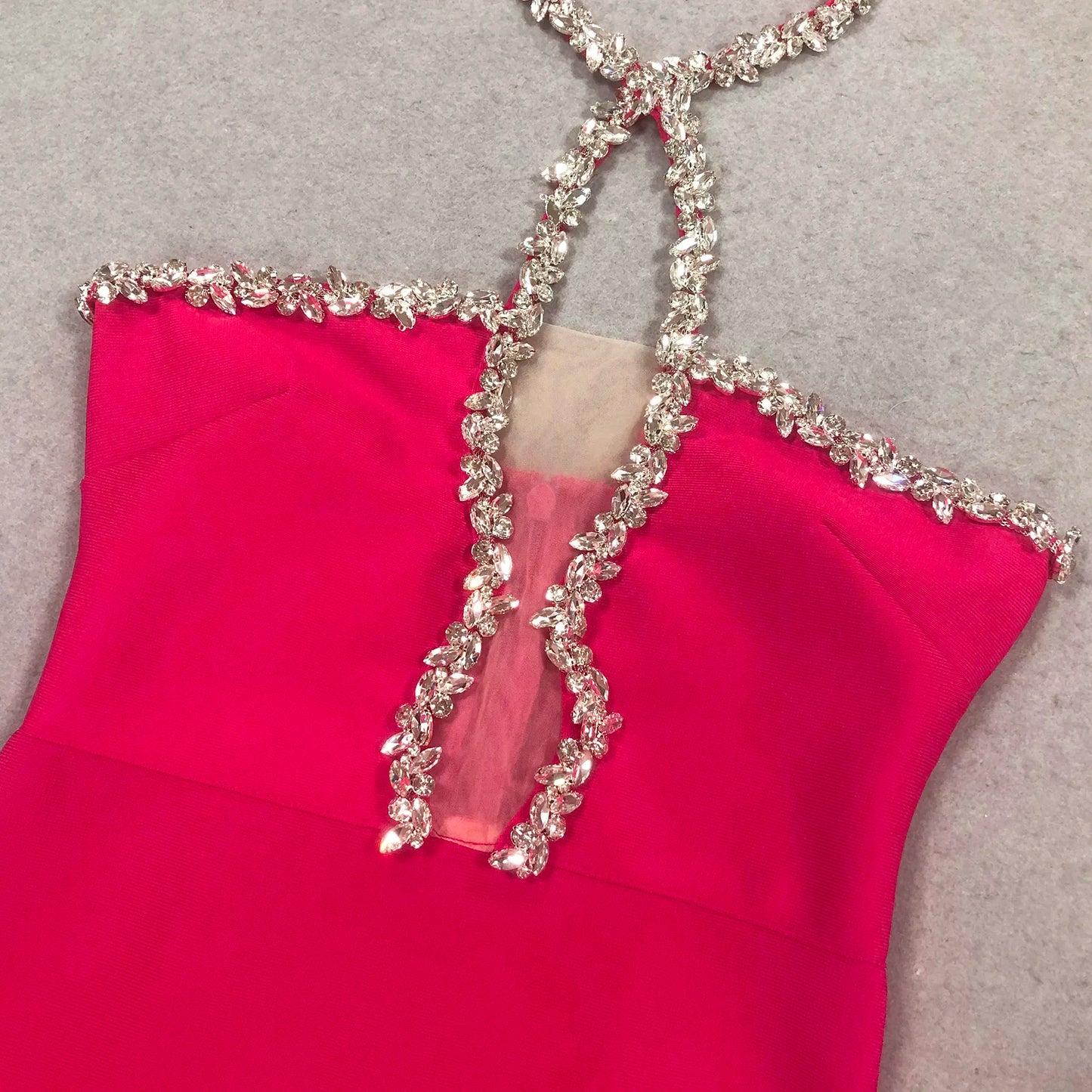 2025 Ball Gown Rhinestone Backless Rose Red Evening Dress Party Wear Front Porch Elegy Para Mujer Formal Elegant Bandage Gown