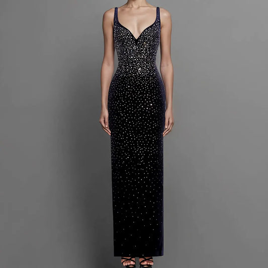 Luxury women dress manufacturer low MOQ elegant women party wear diamond rhinestone prom evening dress