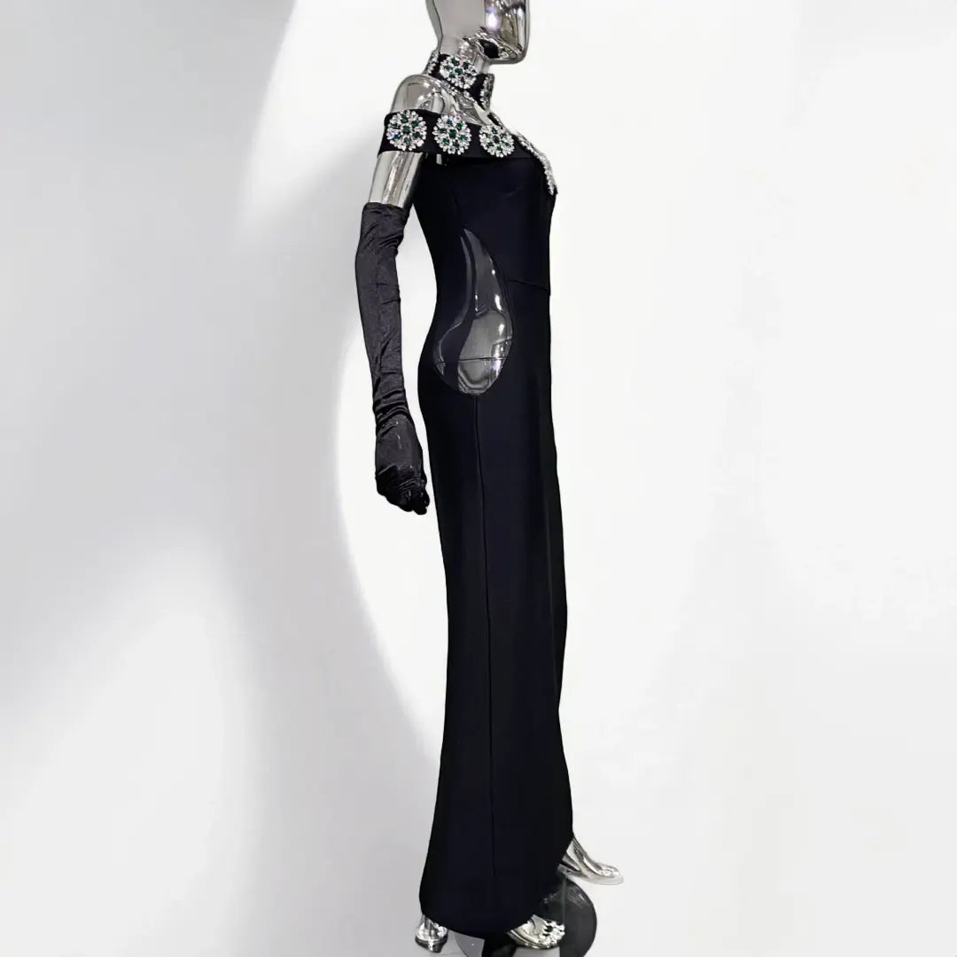 2024 New Trend Evening Dresses Women Party Wear Elegant High Form Rhinestone Bandage Dress With Gloves