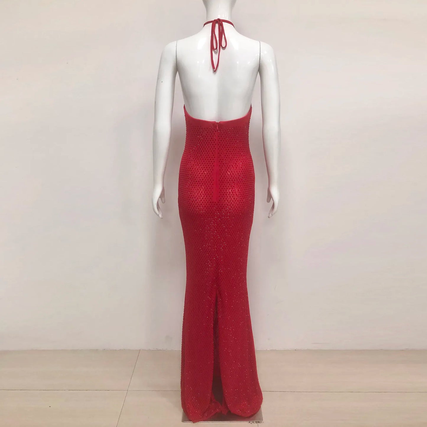 Luxury custom women's summer diamond glitter ball gown red flower women's party elegant diamond evening dress