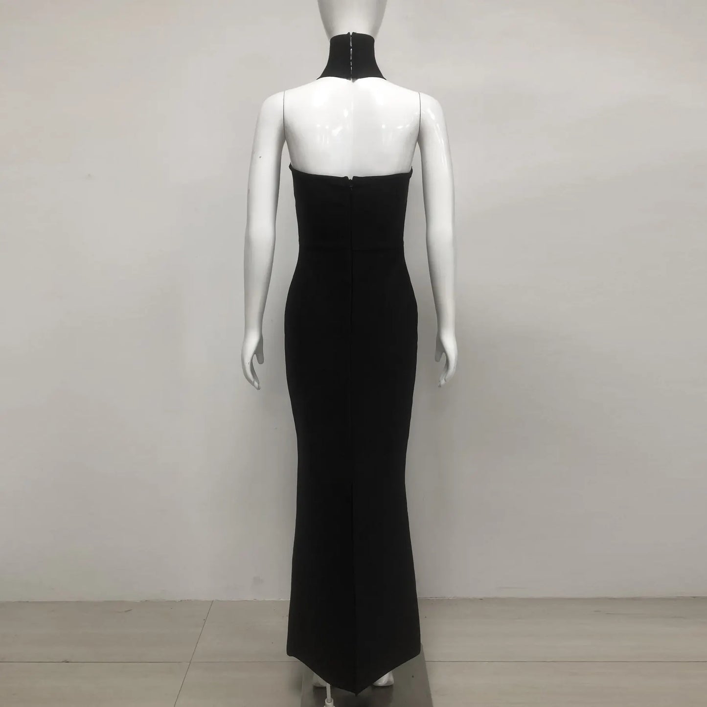 Custom bandage dress manufacturer luxury rhinestone elegant gown women long bodycon black evening dress