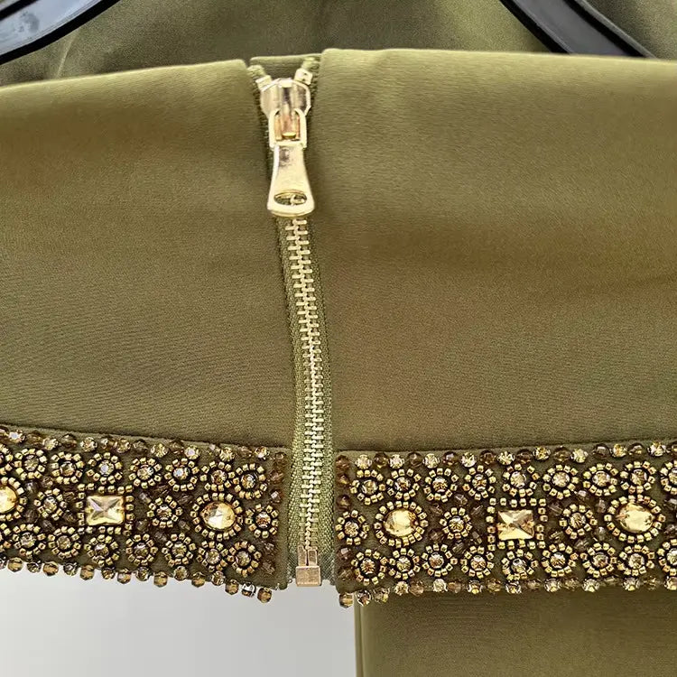 2025 Spring Summer Designer Clothing Women's Outfits Green Ensemble Inverted Women's Beaded Tank Top and Slit Maxi Skirt 2 Piece Set