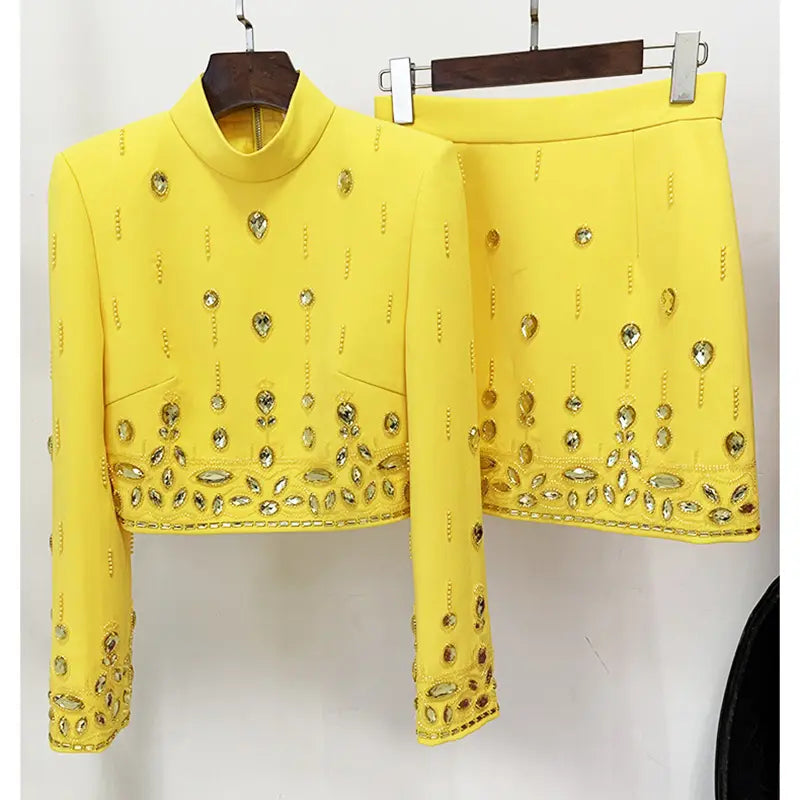 High Quality Women's Elegant Ladies 2 Piece Set Rhinestone Beaded Set Women Holiday Set