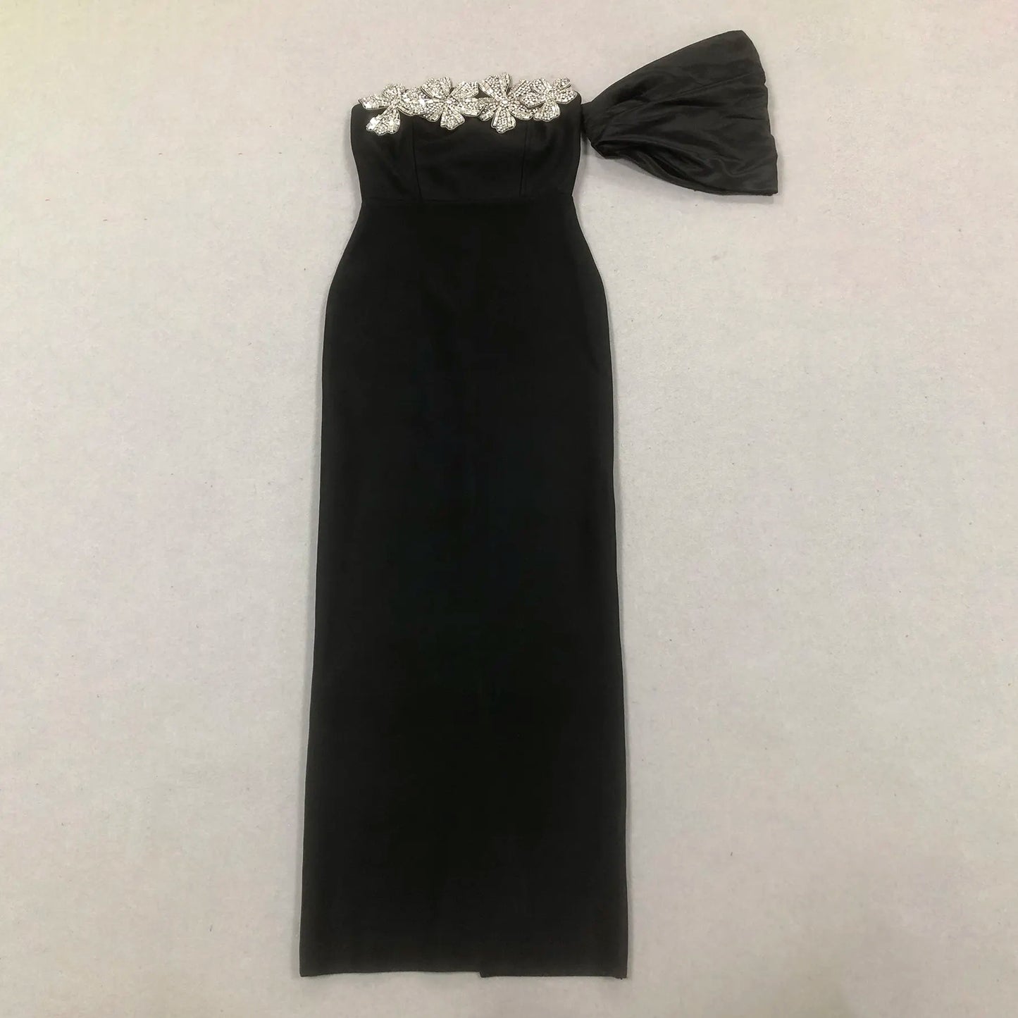 High Quality Women's Clothing Manufacturer Sleeveless Black Bandage Evening Dress Summer Sexy Club Wear Crystal Floral