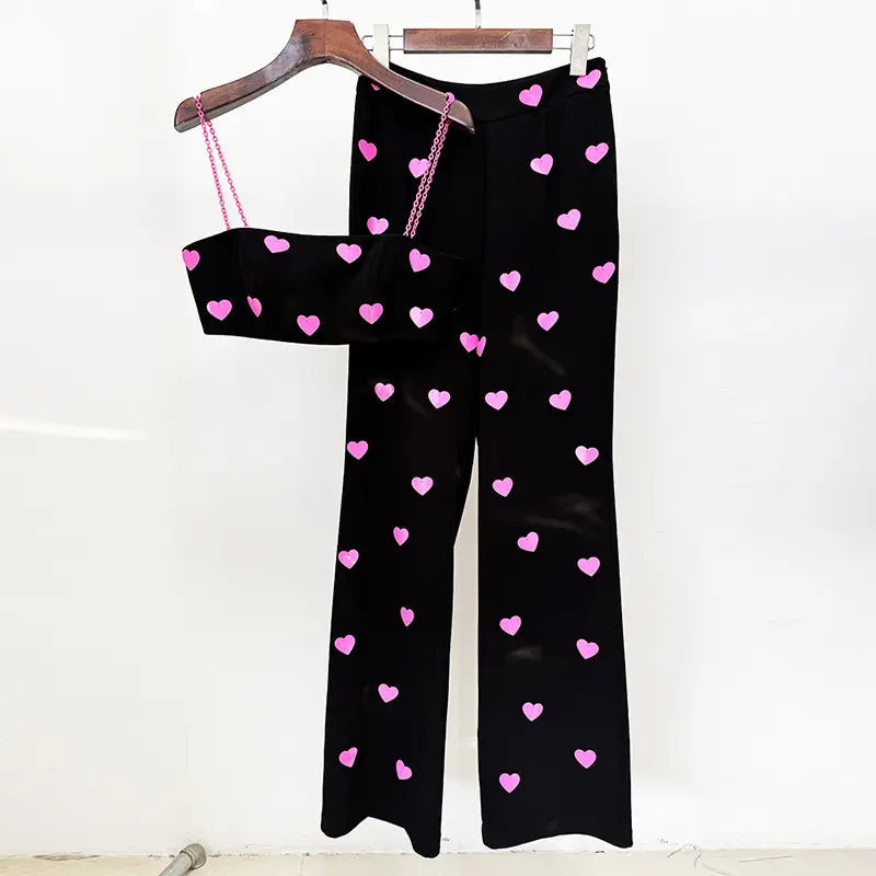 Spring 2025 new arrivals women's clothing Vetements women's fashion women's clothing heart-shaped sequined camisole trousers two-piece suit
