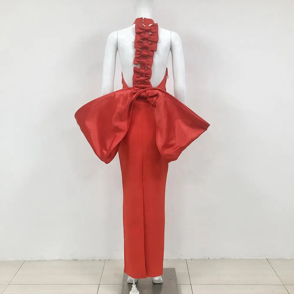 Custom Red Black Backless Bow Causal Club Dress Women Elegant Sleeveless Party Evening Dress