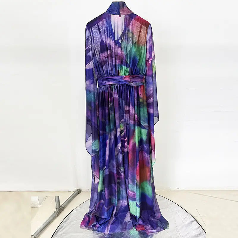 2025 luxury women's brand dress manufacturers abstract print long flowing summer vacation dress for women