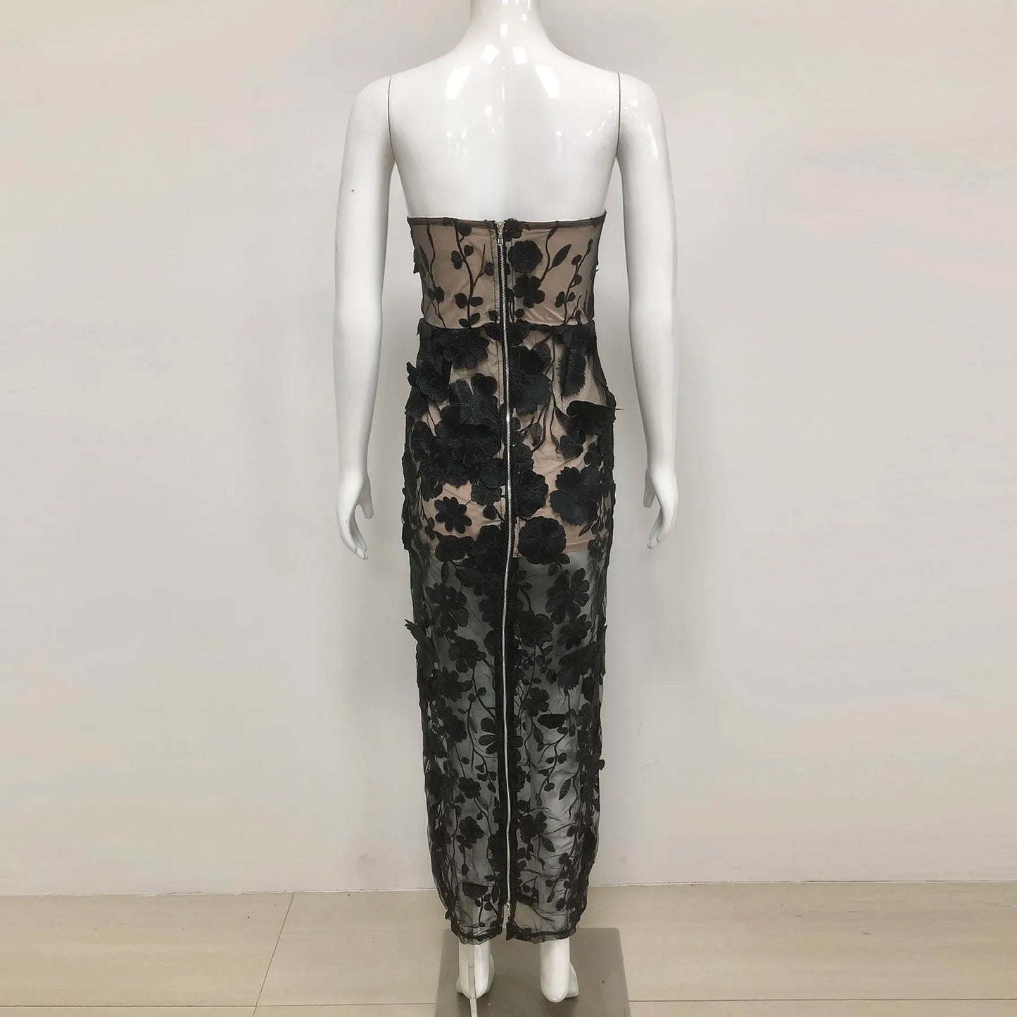 Custom Women's Dress Manufacturer Luxury 3D Flowers Embroidered Maxi Dress Party Dress Embroidered Evening Dress