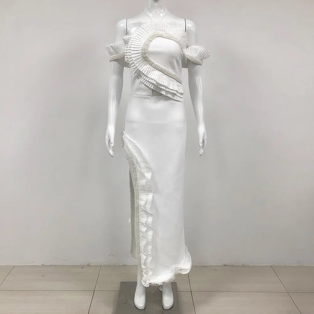 High Quality Party Dress Luxury Ruffle Long Bodycon Backless Red Dress Fashion Show Set Women Elegant Gown Evening Dress