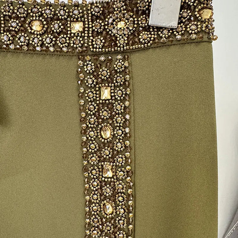 2025 Spring Summer Designer Clothing Women's Outfits Green Ensemble Inverted Women's Beaded Tank Top and Slit Maxi Skirt 2 Piece Set