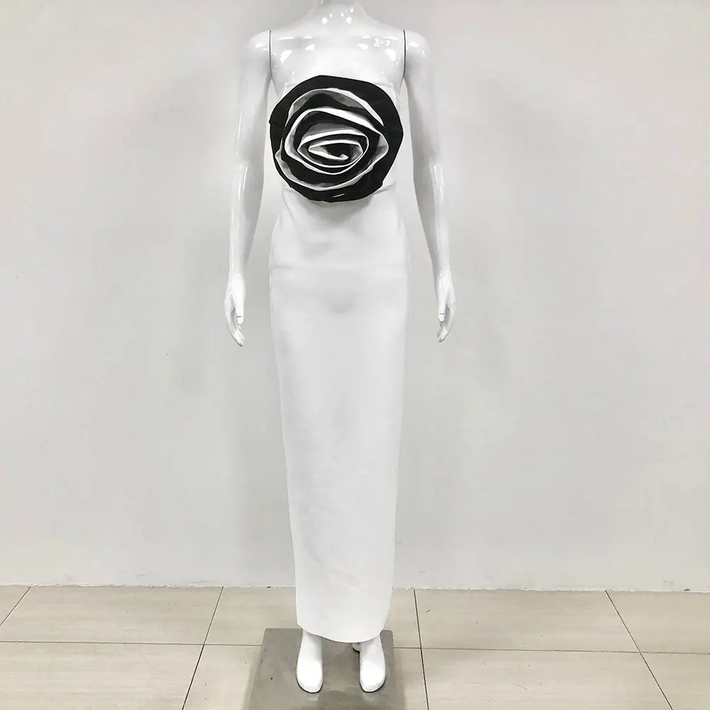 Wholesale Elegant Women Vetement Women Long Bodycon White Bandage Dress Luxury Large Flower Women Evening Dress
