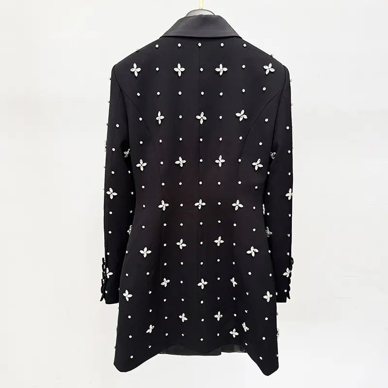 Luxury OEM clothing manufacturer beaded rhinestone black suit short skirt dress female elegant ladies blazer dress