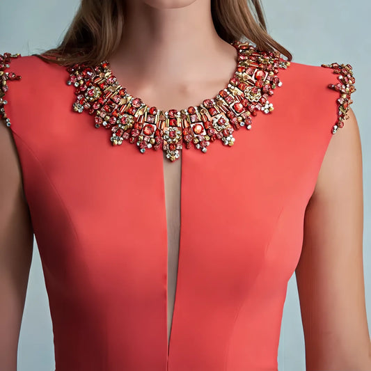 2025 Summer New Short Party Dress Fashion Beaded Rhinestone Red Front Women Elegant Formal Vest Mini Party Dress