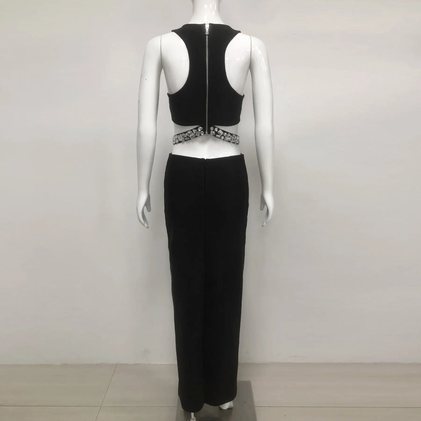 Popular products 2025 new arrival women's party wear rhinestone skirt suit short top long skirt 2 piece suit women's summer suit