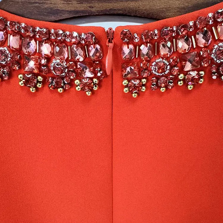 2025 Summer New Short Party Dress Fashion Beaded Rhinestone Red Front Women Elegant Formal Vest Mini Party Dress