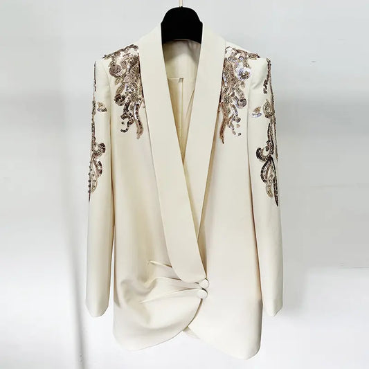 2025 womens luxury sports jackets womens heavy sequins beads rhinestones womens sports jacket dress