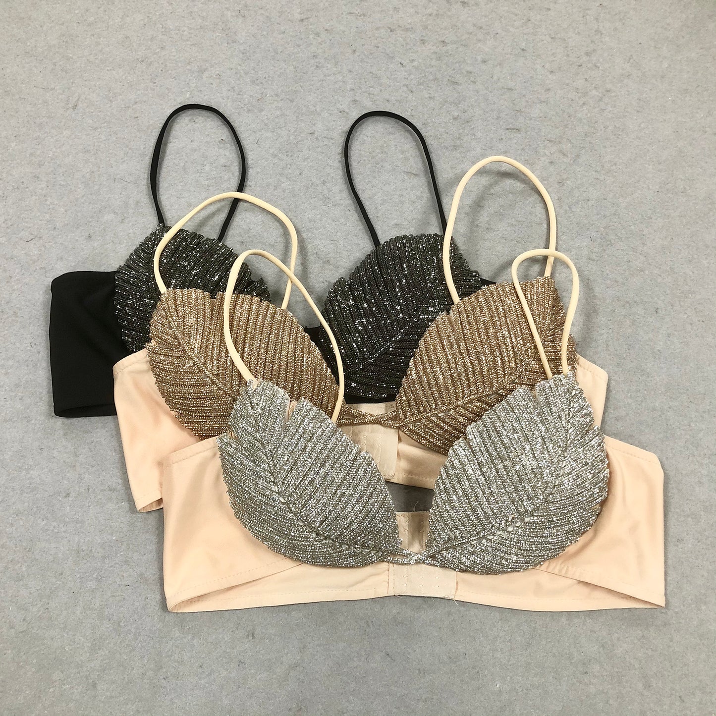 Sparkling Leaf Design Diamond Strappy Bralette for Women