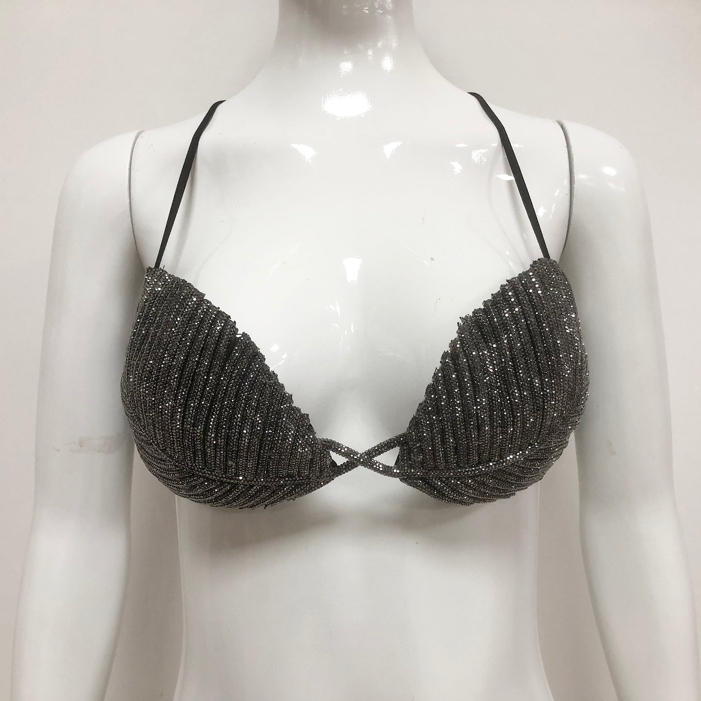 Sparkling Leaf Design Diamond Strappy Bralette for Women