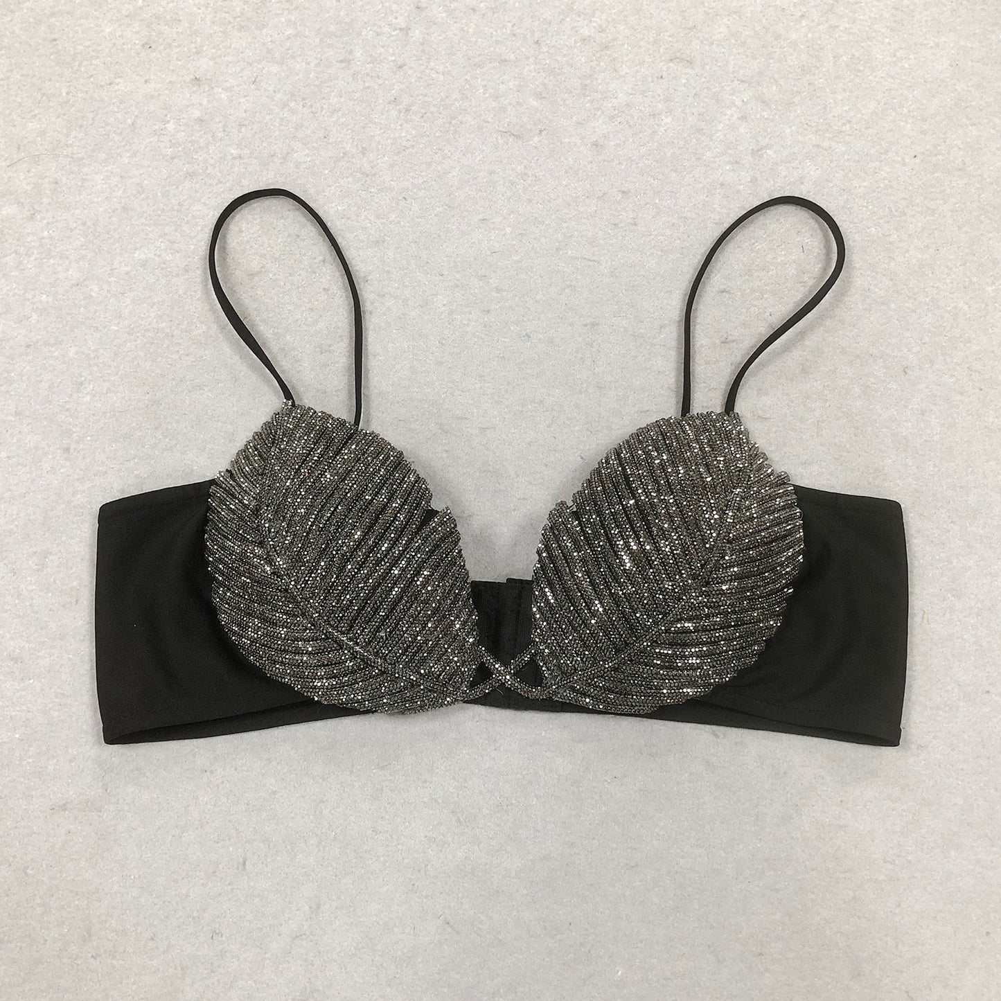 Sparkling Leaf Design Diamond Strappy Bralette for Women