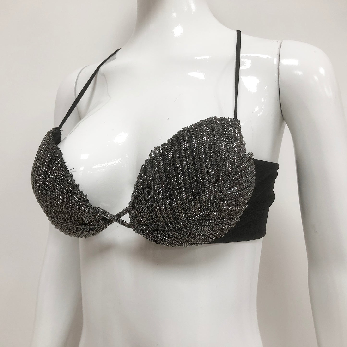 Sparkling Leaf Design Diamond Strappy Bralette for Women