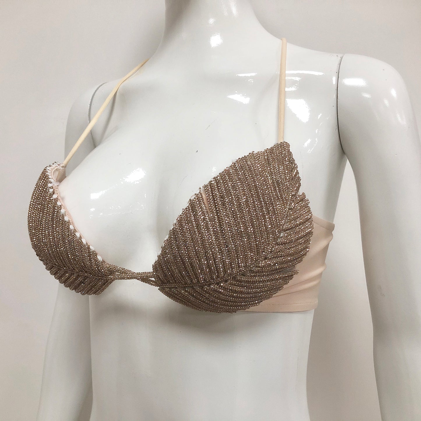Sparkling Leaf Design Diamond Strappy Bralette for Women