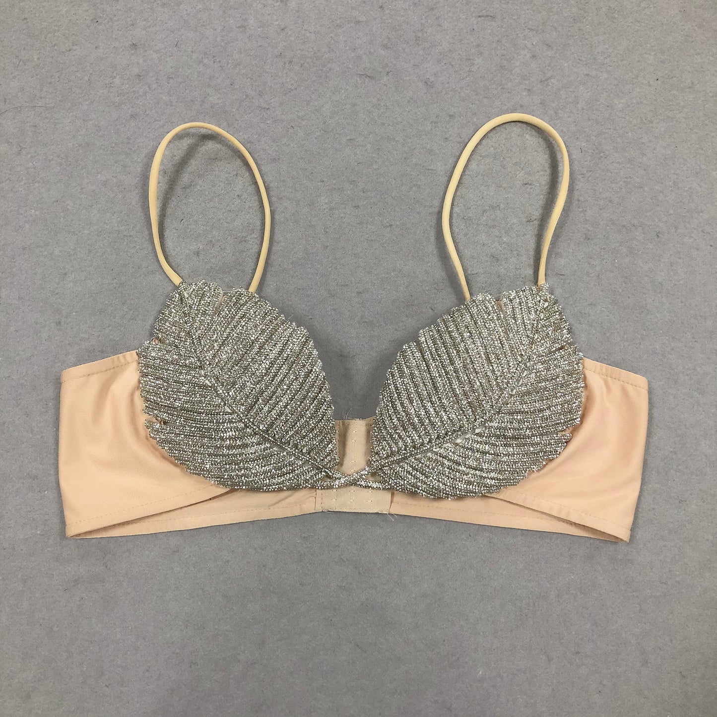 Sparkling Leaf Design Diamond Strappy Bralette for Women