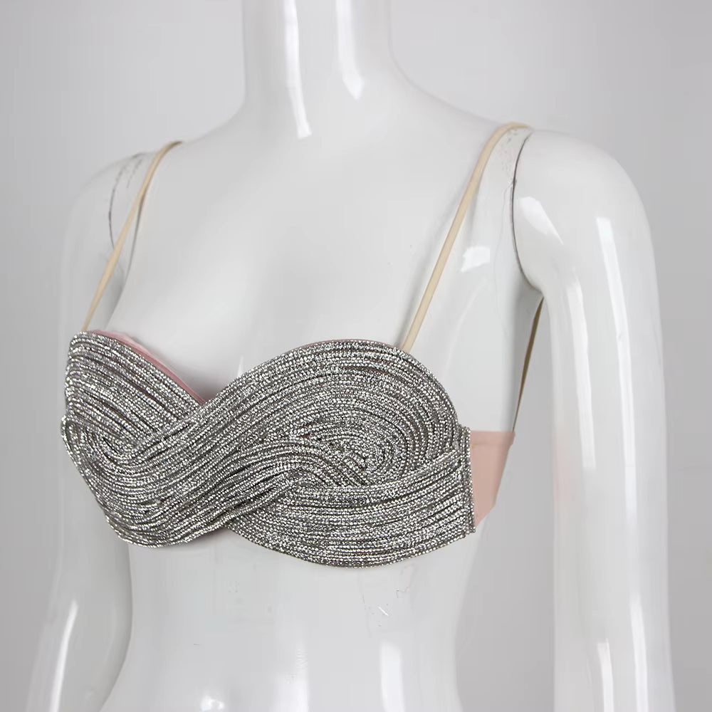 Luxury Brand Elegant Womens Clothing Custom Chic Bra with Diamonds