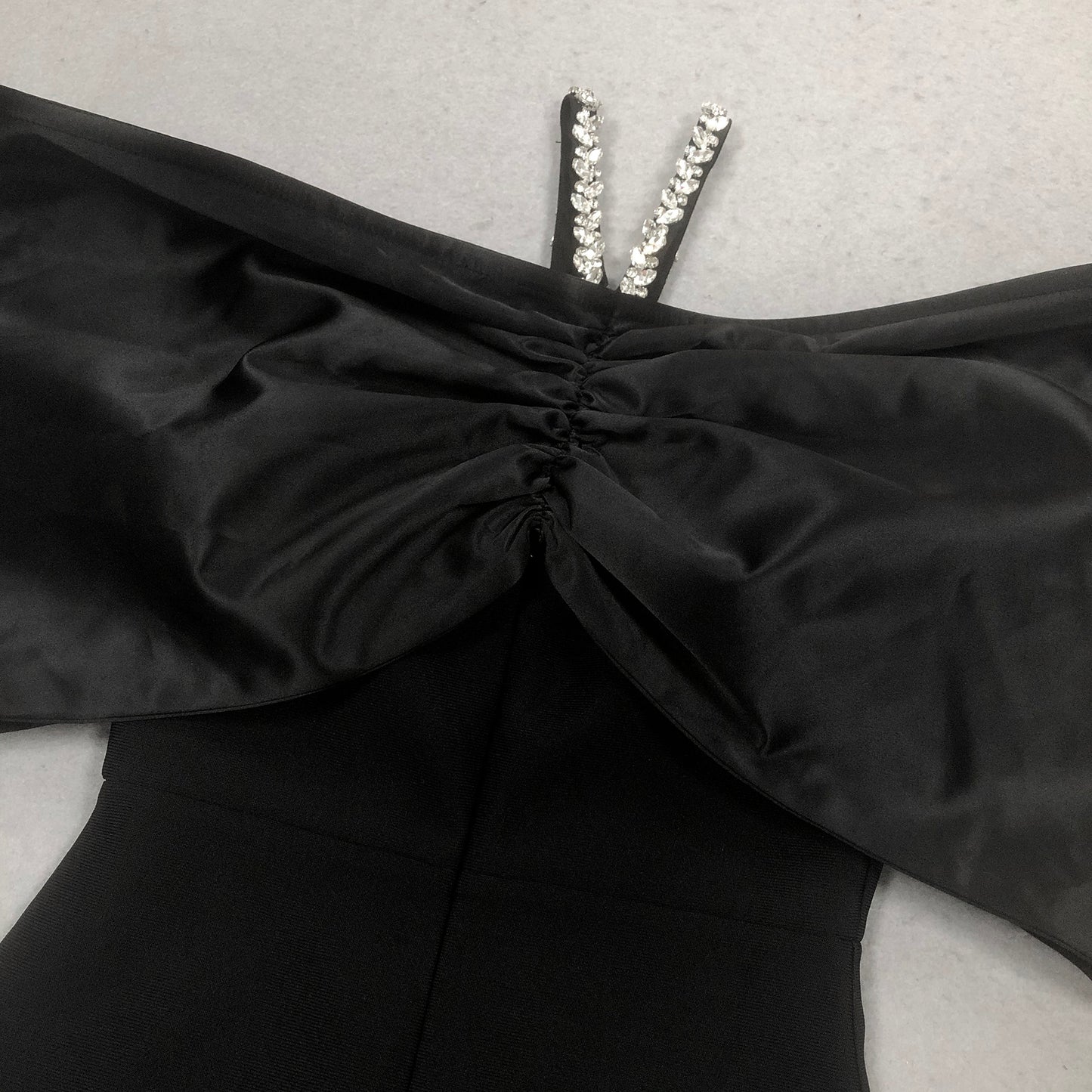 Rhinestone V Neckline Bow Formal Gown
